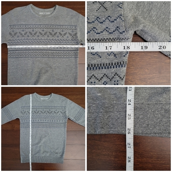 Make It Good Organic Cotton Gray Thick Knit Fair Isle Print Top Women's Size XS - Picture 5 of 6